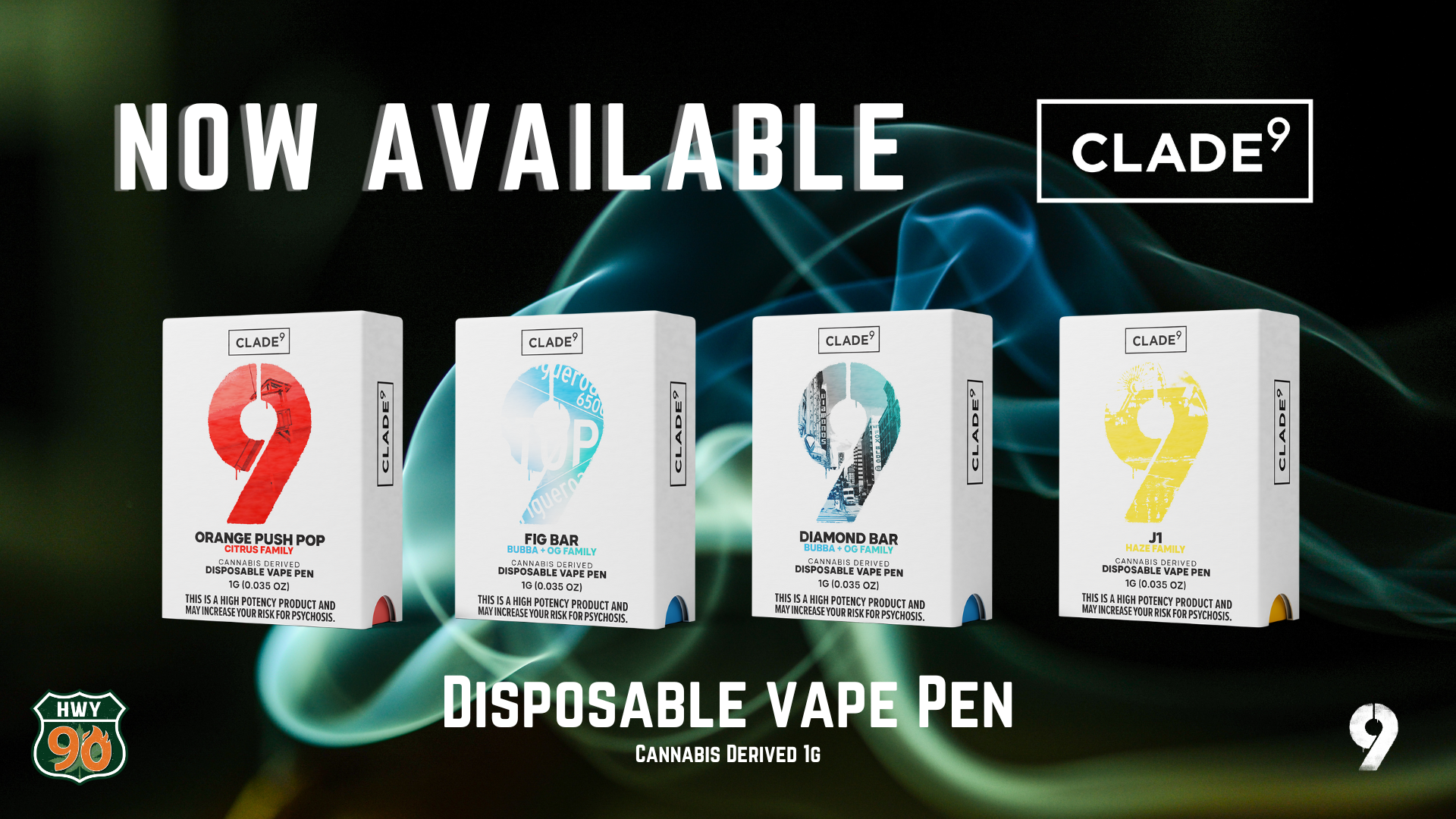 clade9 disposable vapes available now at Highway 90 dispensary in Marlton, NJ